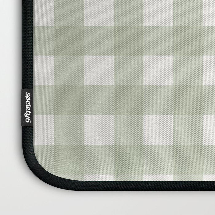 Sage Green Gingham Check Pattern Laptop Sleeve Gallery Image 3