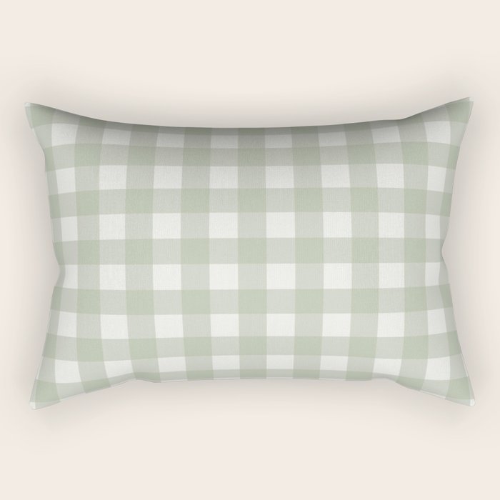 Sage Green Gingham Check Pattern Rectangular Pillow Gallery Image 2