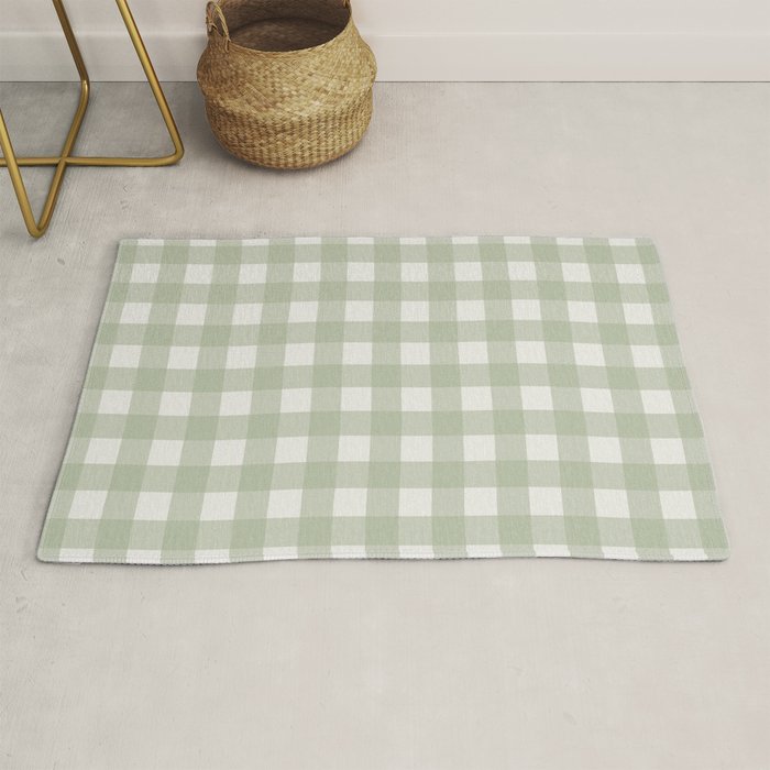 Sage Green Gingham Check Pattern Rug Gallery Image 1