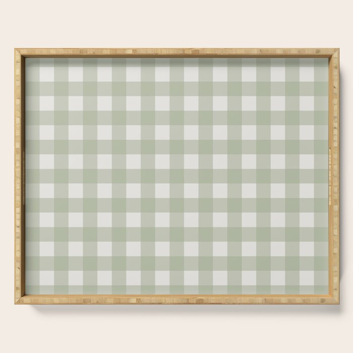 Sage Green Gingham Check Pattern Serving Tray Gallery Image 1