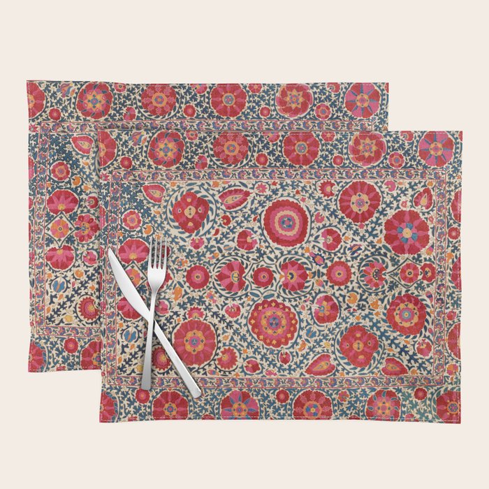 Kermina Suzani Uzbekistan Embroidery Print Placemat Gallery Image 1
