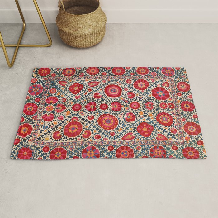 Kermina Suzani Uzbekistan Embroidery Print Rug Gallery Image 1