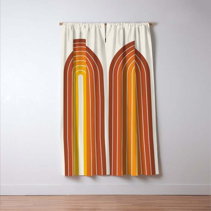 Gradient Arch IX Retro Orange Mid Century Modern Rainbow Window Curtain Gallery Image 3
