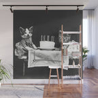 Vintage Let them eat cake kittens with cake and candles funny humorous black and white photograph Wall Mural Gallery Image 1