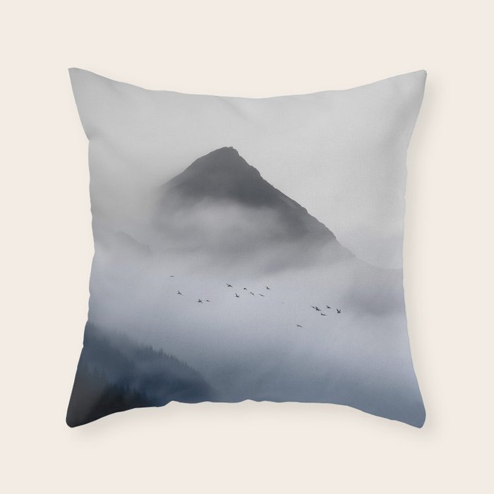 Still Summit - Birds Over Foggy Ridge Throw Pillow Gallery Image 6
