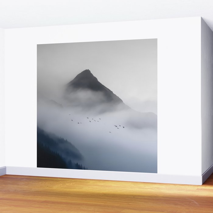 Still Summit - Birds Over Foggy Ridge Wall Mural Gallery Image 2