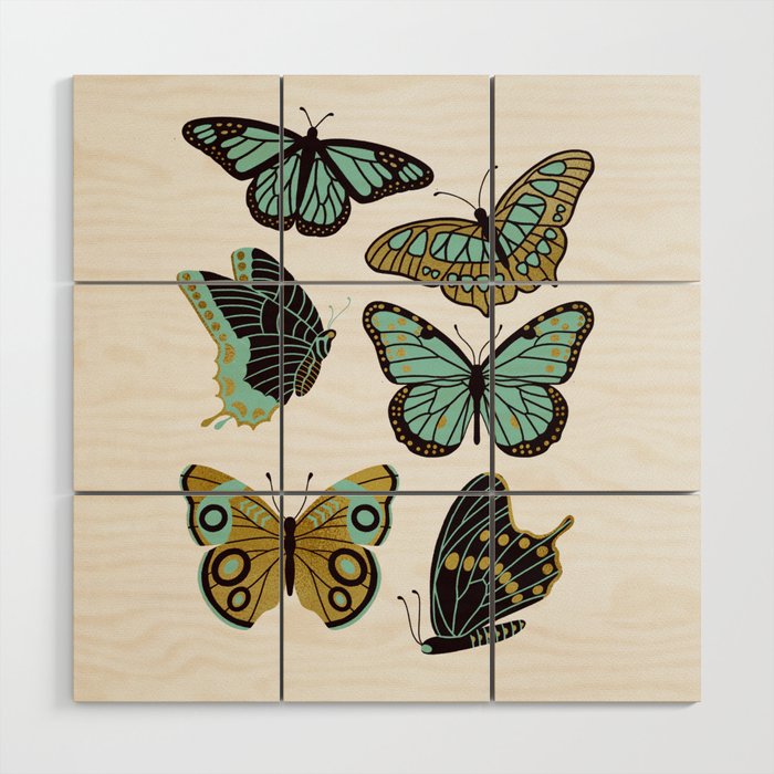 Texas Butterflies - Mint and Gold Wood Wall Art Gallery Image 1