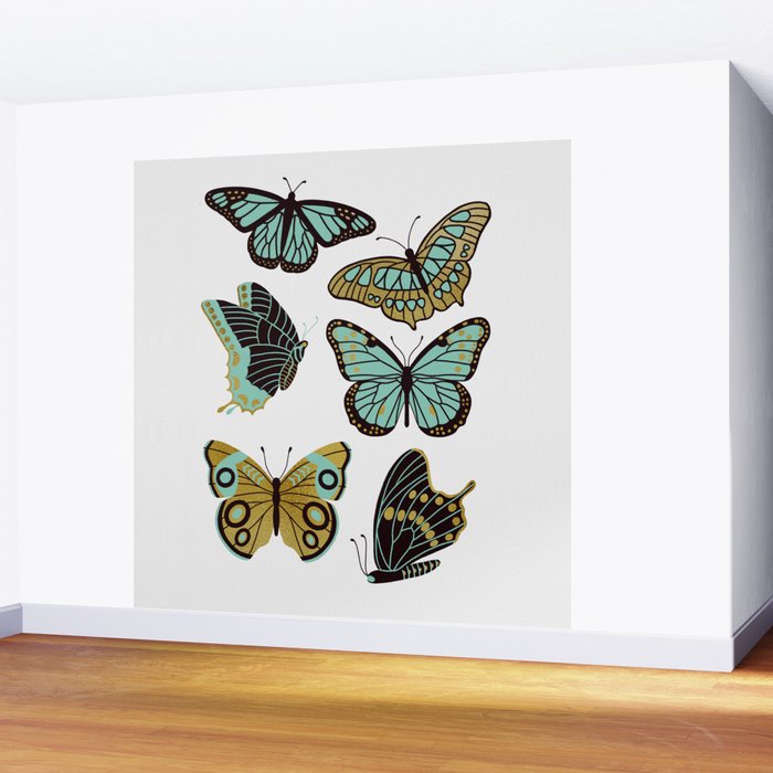 Texas Butterflies - Mint and Gold Wall Mural Gallery Image 2