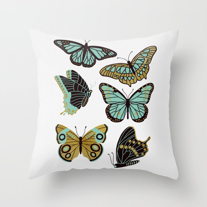 Texas Butterflies - Mint and Gold Throw Pillow Gallery Image 1