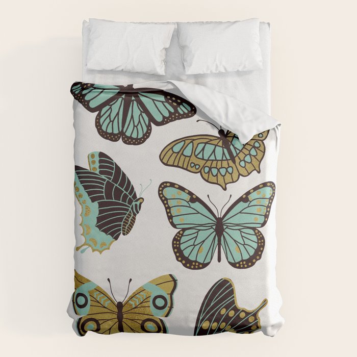 Texas Butterflies - Mint and Gold Duvet Cover Gallery Image 6