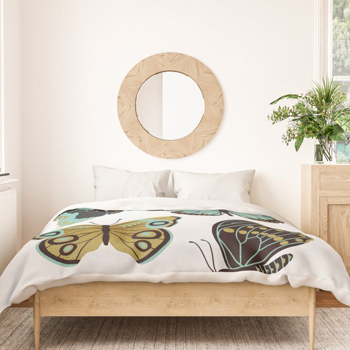 Texas Butterflies - Mint and Gold Duvet Cover Gallery Image 3