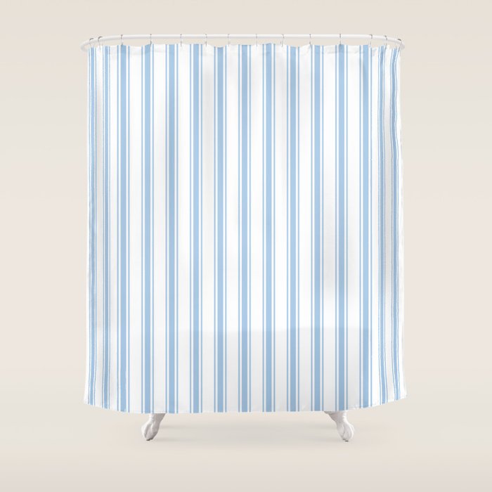 Light blue ticking stripes Shower Curtain Gallery Image 1