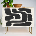 Black Ink Paint Brush Strokes Abstract Organic Pattern Mid Century Style Credenza Gallery Image 1