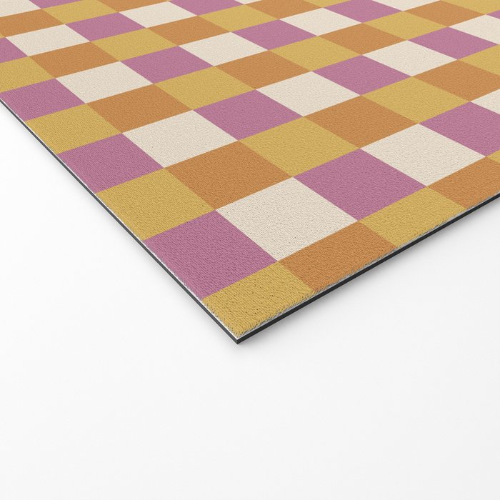 Checkered Multicolor Pattern XXXII 60s Summer Pink Orange Welcome Mat Gallery Image 2