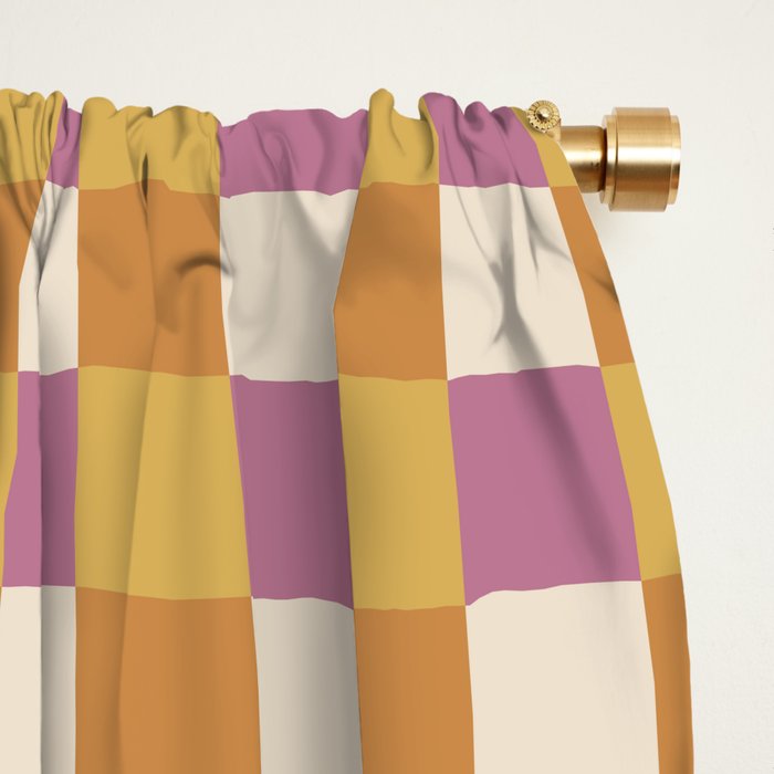 Checkered Multicolor Pattern XXXII 60s Summer Pink Orange Window Curtain Gallery Image 2