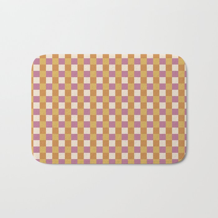 Checkered Multicolor Pattern XXXII 60s Summer Pink Orange Bath Mat Gallery Image 1