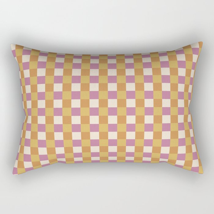 Checkered Multicolor Pattern XXXII 60s Summer Pink Orange Rectangular Pillow Gallery Image 2