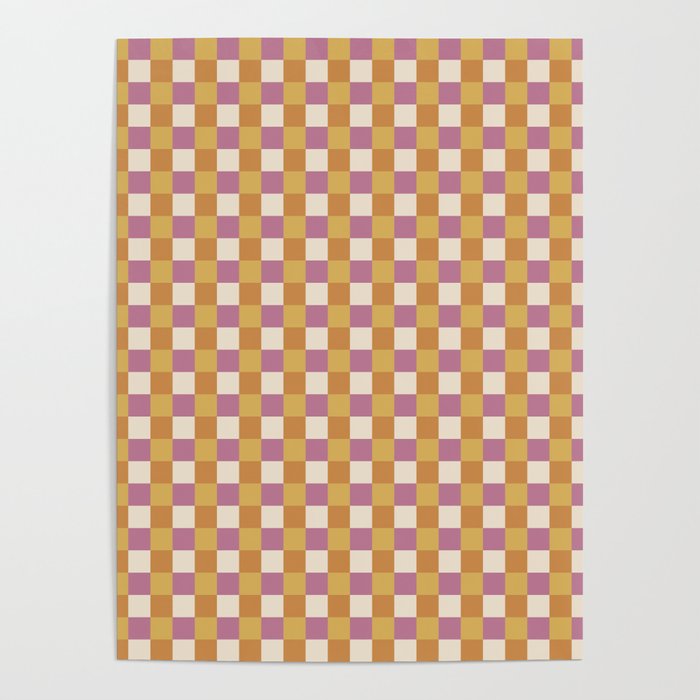 Checkered Multicolor Pattern XXXII 60s Summer Pink Orange Poster Gallery Image 4