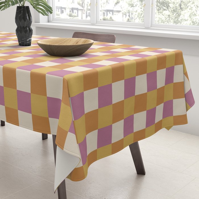 Checkered Multicolor Pattern XXXII 60s Summer Pink Orange Tablecloth Gallery Image 3