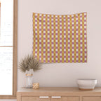 Checkered Multicolor Pattern XXXII 60s Summer Pink Orange Wall Tapestry Gallery Image 2