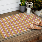 Checkered Multicolor Pattern XXXII 60s Summer Pink Orange Outdoor Rug Gallery Image 2