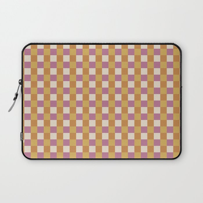 Checkered Multicolor Pattern XXXII 60s Summer Pink Orange Laptop Sleeve Gallery Image 1