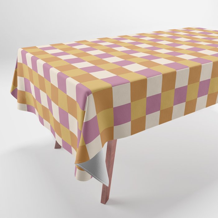 Checkered Multicolor Pattern XXXII 60s Summer Pink Orange Tablecloth Gallery Image 1