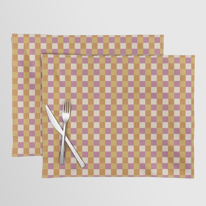 Checkered Multicolor Pattern XXXII 60s Summer Pink Orange Placemat Gallery Image 1