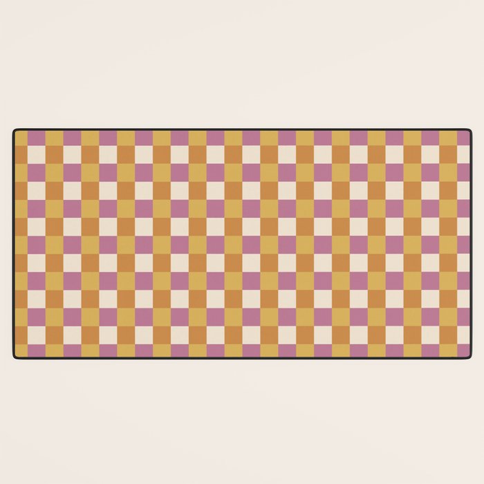 Checkered Multicolor Pattern XXXII 60s Summer Pink Orange Desk Mat Gallery Image 3
