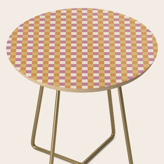 Checkered Multicolor Pattern XXXII 60s Summer Pink Orange Side Table Gallery Image 2