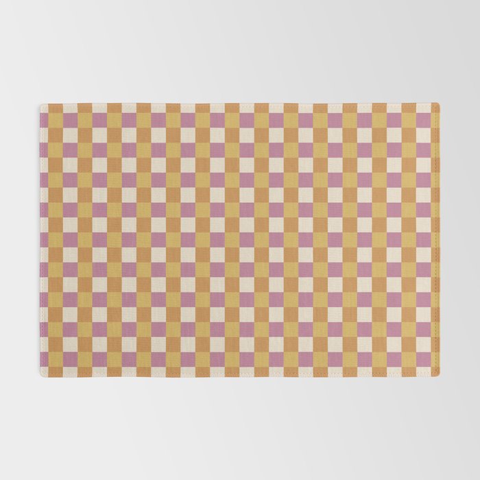 Checkered Multicolor Pattern XXXII 60s Summer Pink Orange Rug Gallery Image 2