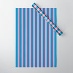 Fun Stripes Pink and Blue Narrow Vertical Retro Contemporary Stripe Pattern Wrapping Paper Gallery Image 1