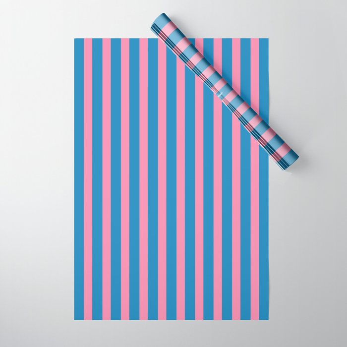 Fun Stripes Pink and Blue Narrow Vertical Retro Contemporary Stripe Pattern Wrapping Paper Gallery Image 1