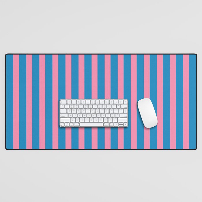 Fun Stripes Pink and Blue Narrow Vertical Retro Contemporary Stripe Pattern Desk Mat Gallery Image 1