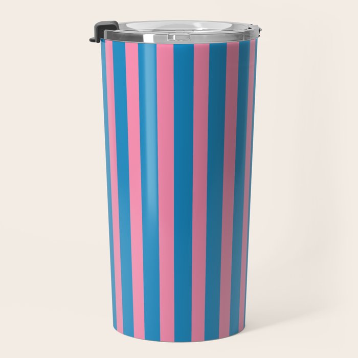Fun Stripes Pink and Blue Narrow Vertical Retro Contemporary Stripe Pattern Travel Mug Gallery Image 3
