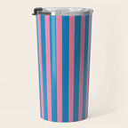 Fun Stripes Pink and Blue Narrow Vertical Retro Contemporary Stripe Pattern Travel Mug Gallery Image 3