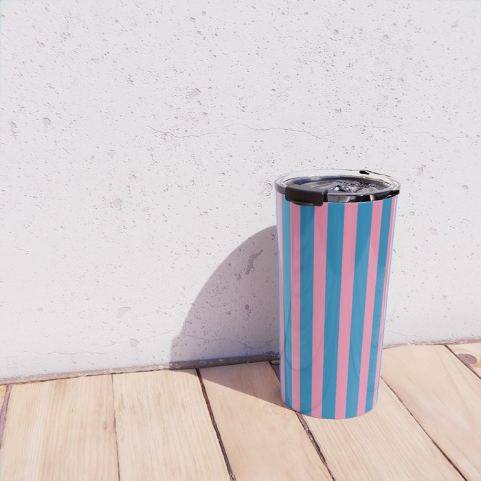 Fun Stripes Pink and Blue Narrow Vertical Retro Contemporary Stripe Pattern Travel Mug Gallery Image 4