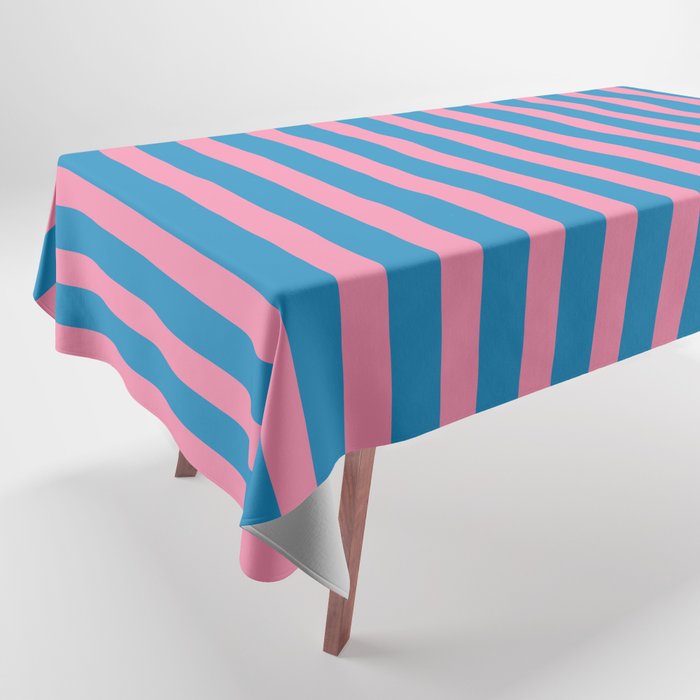 Fun Stripes Pink and Blue Narrow Vertical Retro Contemporary Stripe Pattern Tablecloth Gallery Image 1