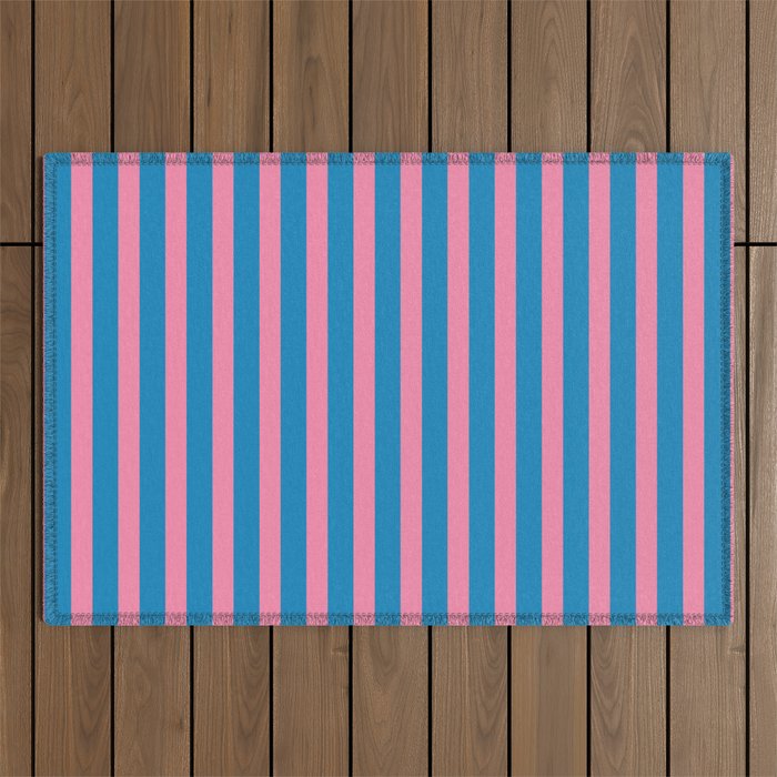 Fun Stripes Pink and Blue Narrow Vertical Retro Contemporary Stripe Pattern Outdoor Rug Gallery Image 1