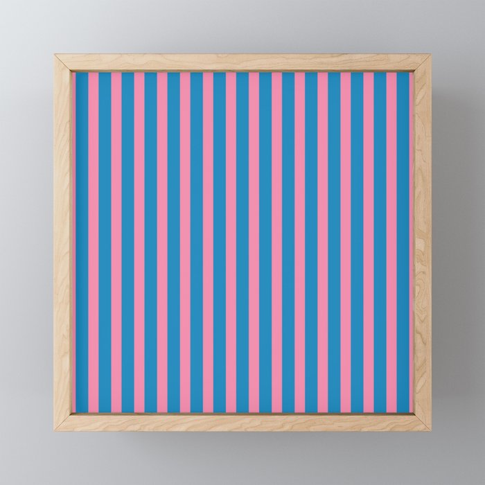 Fun Stripes Pink and Blue Narrow Vertical Retro Contemporary Stripe Pattern Mini Art Print Gallery Image 1