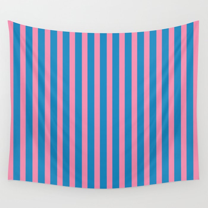 Fun Stripes Pink and Blue Narrow Vertical Retro Contemporary Stripe Pattern Wall Tapestry Gallery Image 4