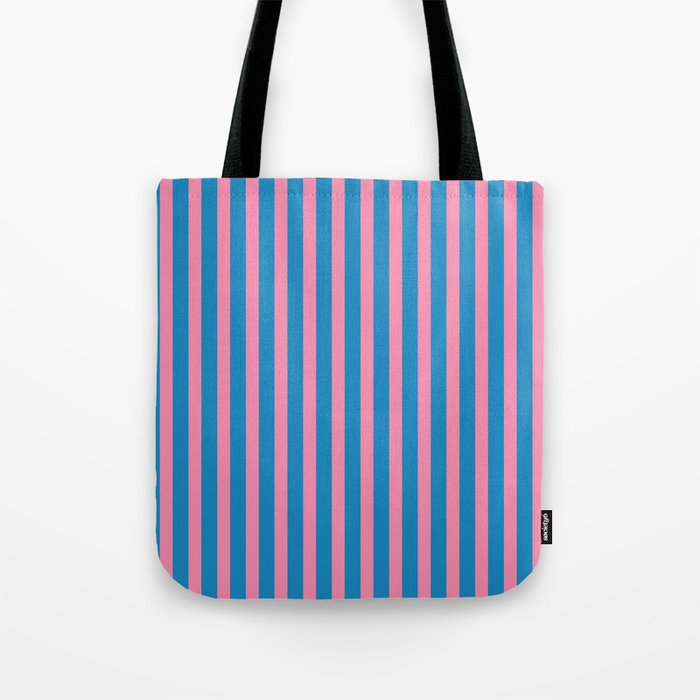 Fun Stripes Pink and Blue Narrow Vertical Retro Contemporary Stripe Pattern Tote Bag Gallery Image 1