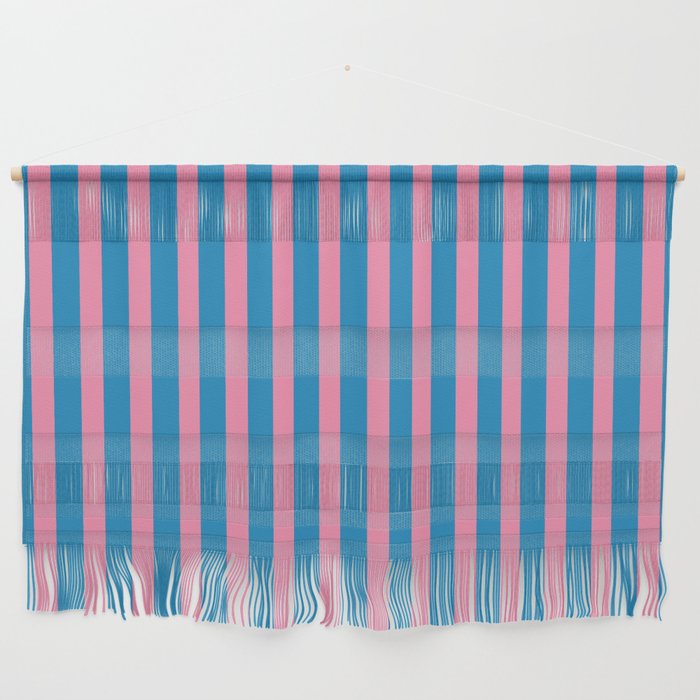 Fun Stripes Pink and Blue Narrow Vertical Retro Contemporary Stripe Pattern Wall Hanging Gallery Image 1