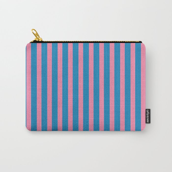 Fun Stripes Pink and Blue Narrow Vertical Retro Contemporary Stripe Pattern Carry All Pouch Gallery Image 1