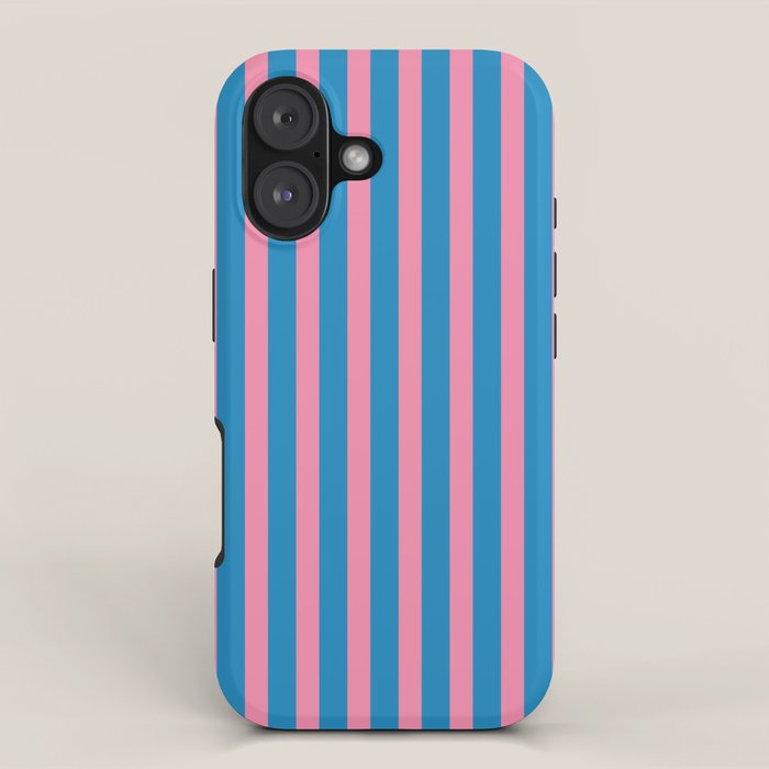 Fun Stripes Pink and Blue Narrow Vertical Retro Contemporary Stripe Pattern iPhone Case Gallery Image 1