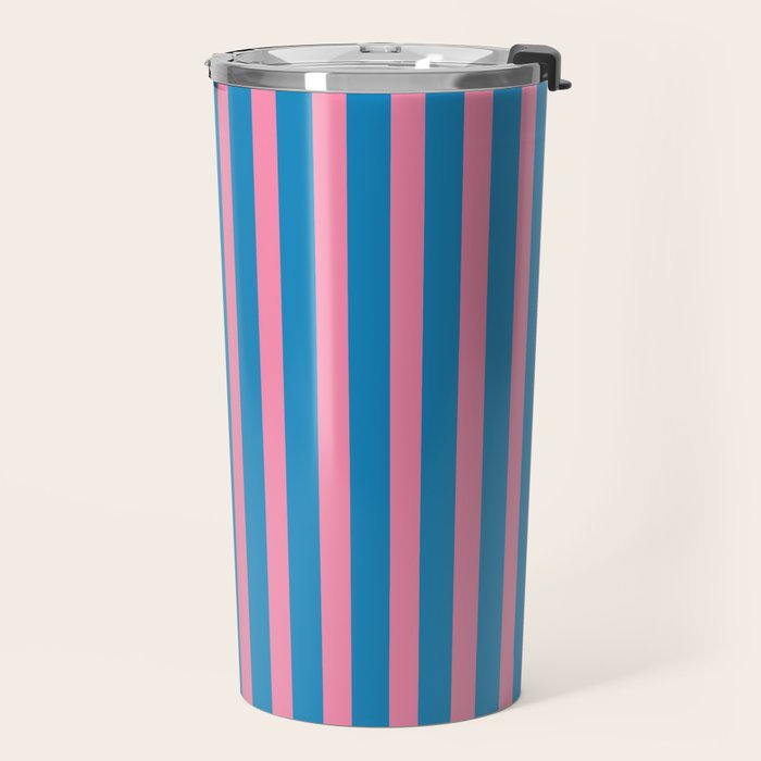 Fun Stripes Pink and Blue Narrow Vertical Retro Contemporary Stripe Pattern Travel Mug Gallery Image 2