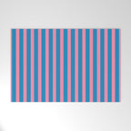 Fun Stripes Pink and Blue Narrow Vertical Retro Contemporary Stripe Pattern Welcome Mat Gallery Image 1