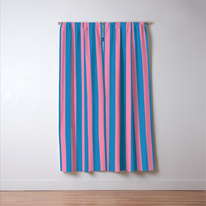 Fun Stripes Pink and Blue Narrow Vertical Retro Contemporary Stripe Pattern Window Curtain Gallery Image 3