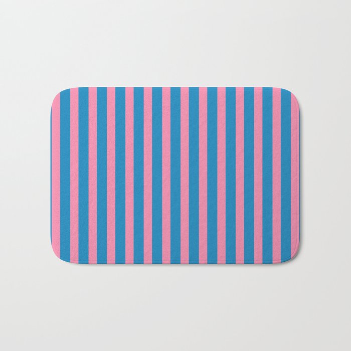 Fun Stripes Pink and Blue Narrow Vertical Retro Contemporary Stripe Pattern Bath Mat Gallery Image 1