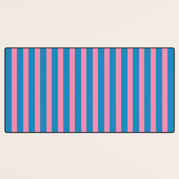 Fun Stripes Pink and Blue Narrow Vertical Retro Contemporary Stripe Pattern Desk Mat Gallery Image 3